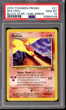 Pokemon WOTC Promo Aoki Error Moltres 21 PSA 10 GEM MINT POP 2,523 - Image 1