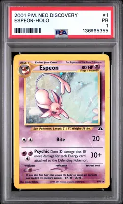 PSA 1 2001 Neo Discovery Espeon 1/75 Holo Foil Rare Pokemon WOTC - Image 1