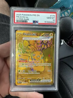 Pokemon Pikachu EX Prismatic Evolutions Gold Hyper Rare Super Clea 179/131 PSA10 - Image 1