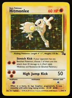 Hitmonlee 7/62 Holo Rare Fossil Pokemon Card - Image 1