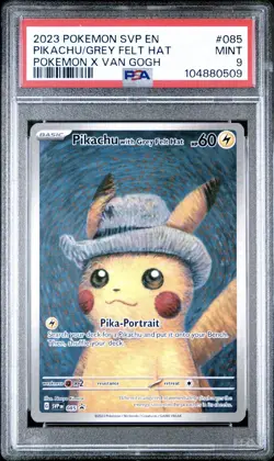 POKEMON 2023 PIKACHU/GREY FELT HAT POKEMN X VAN GOGH BLACK STAR PROMO #085 PSA 9 - Image 1