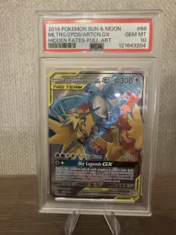 Pokemon TCG 2019 Sun & Moon Tag team Moltres & Zapdos & Articuno 66/68 PSA 10 - Image 1