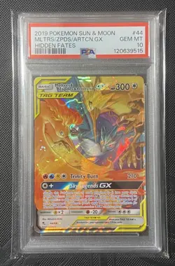 PSA 10 2019 POKEMON SUN & MOON HIDDEN FATES #44 MOLTRES & ZAPDOS & ARTICUNO GX - Image 1