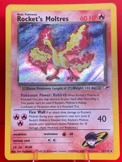 Pokemon Rocket's Moltres Gym Heroes Holo Foil 12/132 Rare TCG 2000 Swirl Error - Image 4