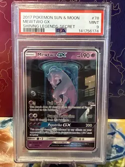 2017 Pokemon Sun Moon Shining Legends Mewtwo GX Secret Rare Card #78/73 PSA 9 - Image 1