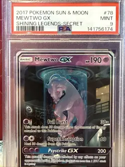 2017 Pokemon Sun Moon Shining Legends Mewtwo GX Secret Rare Card #78/73 PSA 9 - Image 3
