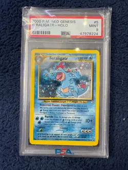 PSA 9 Mint 2000 Feraligatr Holo #5 Pokemon Card SWIRL 🌀 – Neo Genesis - Image 1