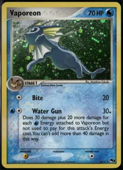 Vaporeon 6/17 Holo Rare POP Series 3 LP Pokemon Card - Image 1