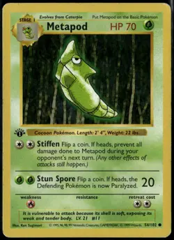 Metapod 54/102 Common Base Set 1st Edition MP Pokemon Card - Image 1