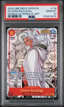 One Piece CCG Silvers Rayleigh MANGA ALT ART PSA 10 Op08-118 ENGLISH - Image 1