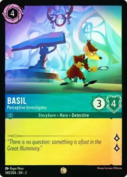 Disney Lorcana BASIL Perceptive Investigator 140/204 Cold Foil Rise of Floodborn - Image 1