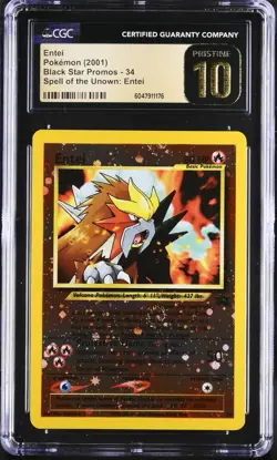 CGC 10 PRISTINE Entei 2001 Black Star Movie Promo 34 Reverse Holo Pokemon Card - Image 1