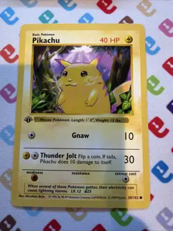 Pikachu 1st Edition Shadowless 58/102 Base Set Pokemon Card Rare MP - Image 1
