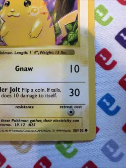 Pikachu 1st Edition Shadowless 58/102 Base Set Pokemon Card Rare MP - Image 5