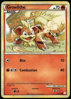 Growlithe 65/123 Common HeartGold & SoulSilver LP Pokemon Card - Image 1