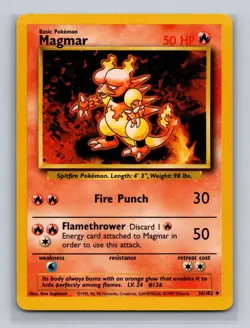 1999 Pokemon Base Set Unlimited Rare Card WOTC #36 Magmar LP - Image 1