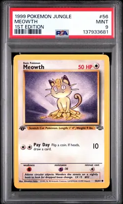 1999 POKEMON JUNGLE 1ST EDITION #56 MEOWTH PSA 9 - Image 1