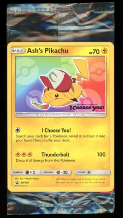 Sealed NM-Mint Ash's Pikachu - SM108 - Promo - SM Black Star Promo Pokemon - Image 1