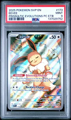 2025 POKEMON PRISMATIC EVOLUTIONS POKEMON CENTER ETB PROMO SVP #173 EEVEE PSA 9 - Image 1