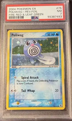 2004 Pokemon EX FireRed & LeafGreen 75 Poliwag Reverse PSA 7 NM - Image 1