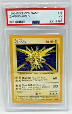 1999 POKEMON BASE SET UNLIMITED #16 ZAPDOS-HOLO PSA 3 - Image 1