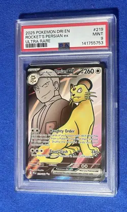 2025 POKEMON DRI EN-DESTINED RIVALS ULTRA RARE TEAM ROCKET'S PERSIAN EX PSA 9 - Image 1