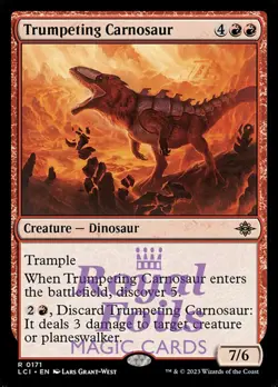 Trumpeting Carnosaur 1x FOIL Lost Caverns of Ixalan MTG LCI Rare MINT red - Image 1