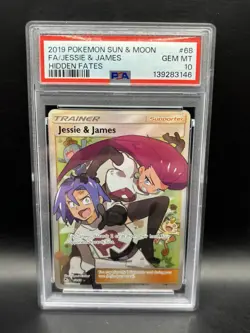 PSA 10 Jessie and James Full Art 68/68 Hidden Fates Pokemon Card 2019 GEM MINT - Image 1
