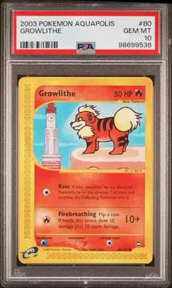 2003 Pokemon Aquapolis # 80 Growlithe Non Holo PSA 10 Card GEM MINT! Free Ship! - Image 1