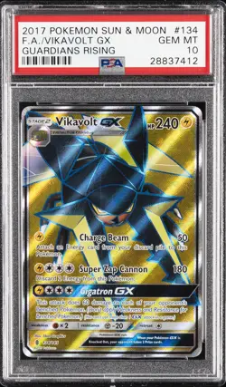 2017 POKEMON SUN & MOON GUARDIANS RISING #134 FULL ART/VIKAVOLT GX PSA 10 - Image 1