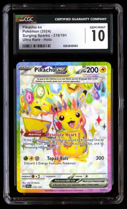 CGC 10 Pikachu EX 219/191 Pokemon Surging Sparks 2024 English - Image 1