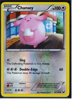 2012 POKEMON CHANSEY 80/108 DARK EXPLORERS - REVERSE HOLO- COMMON- NM (C80A) - Image 1