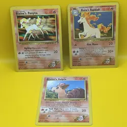 BLAINE’S POKEMON CARDS ( 3 ) Regular Not Holo Blaine’s Ponyta, Rapidash, Vulpix - Image 1