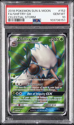 2018 POKEMON SUN & MOON CELESTIAL STORM #152 FULL ART/SHIFTRY GX PSA 10 - Image 1