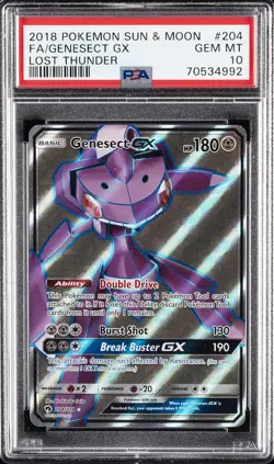 2018 POKEMON SUN & MOON LOST THUNDER #204 FULL ART/GENESECT GX PSA 10 - Image 1