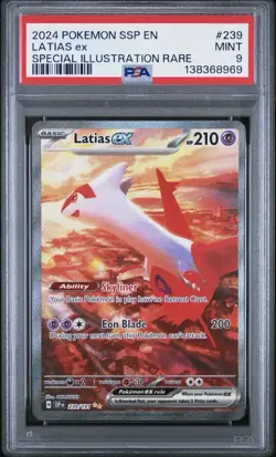 2024 POKEMON SSP EN-SURGING SPARKS SPECIAL ILLUSTRATION RARE LATIAS EX PSA 9 - Image 1