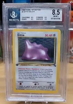 BGS 8.5 NM-MINT+ DITTO #3 1ST EDITION HOLO RARE 1999 FOSSIL SET POKEMON TCG - Image 1