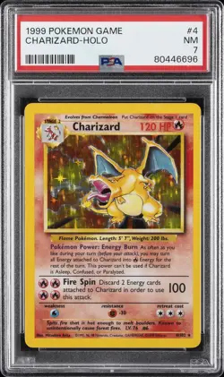 1999 POKEMON BASE SET UNLIMITED #4 CHARIZARD-HOLO PSA 7 - Image 1