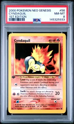 2000 POKEMON NEO GENESIS 1ST ED #56 CYNDAQUIL PSA 8 - Image 1
