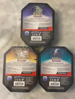 Lot Of 3 Pokemon Triple Whammy Collector Tins - Complete Tin Set - New Sealed - Image 2