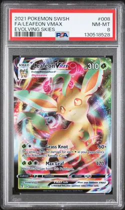2021 POKEMON SWORD & SHIELD EVOLVING SKIES #008 FULL ART/LEAFEON VMAX PSA 8 - Image 1
