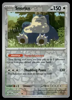 Snorlax 143/165 Uncommon 151 Pokemon Reverse Holo Near Mint - Image 1