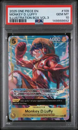 2025 ONE PIECE PROMOS ILLUSTRATION BOX VOL.3 #109 MONKEY D. LUFFY PSA 10 - Image 1
