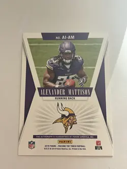 2019 Panini Passing the Torch -#AI-AM Alexander Mattison Rookie Auto /25 - Image 2