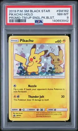 Pikachu Holo SM162 PSA 8 - 2019 Pokemon Sun Moon Promos Tag Team Blister - Image 1