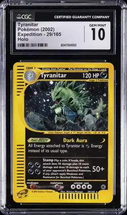 2002 POKEMON EXPEDITION, HOLO #29/165 TYRANITAR CGC 10 GEM MINT - Image 1