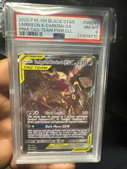 2020 Pokemon SM Black Star Promo Umbreon & Darkrai GX TAG Team PC PSA 8 #SM241 - Image 1