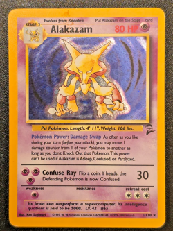 Alakazam - 1/130 Base Set 2 Holo Rare SWIRL Pokemon - LP - Image 1