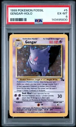 1999 POKEMON FOSSIL #5 GENGAR-HOLO PSA 6 - Image 1