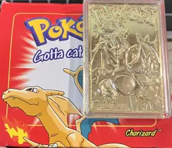Pokemon 1999 Burger King 23K Gold Plated CHARIZARD #06 Card 2.75" x 1.75" w/ BOX - Image 1